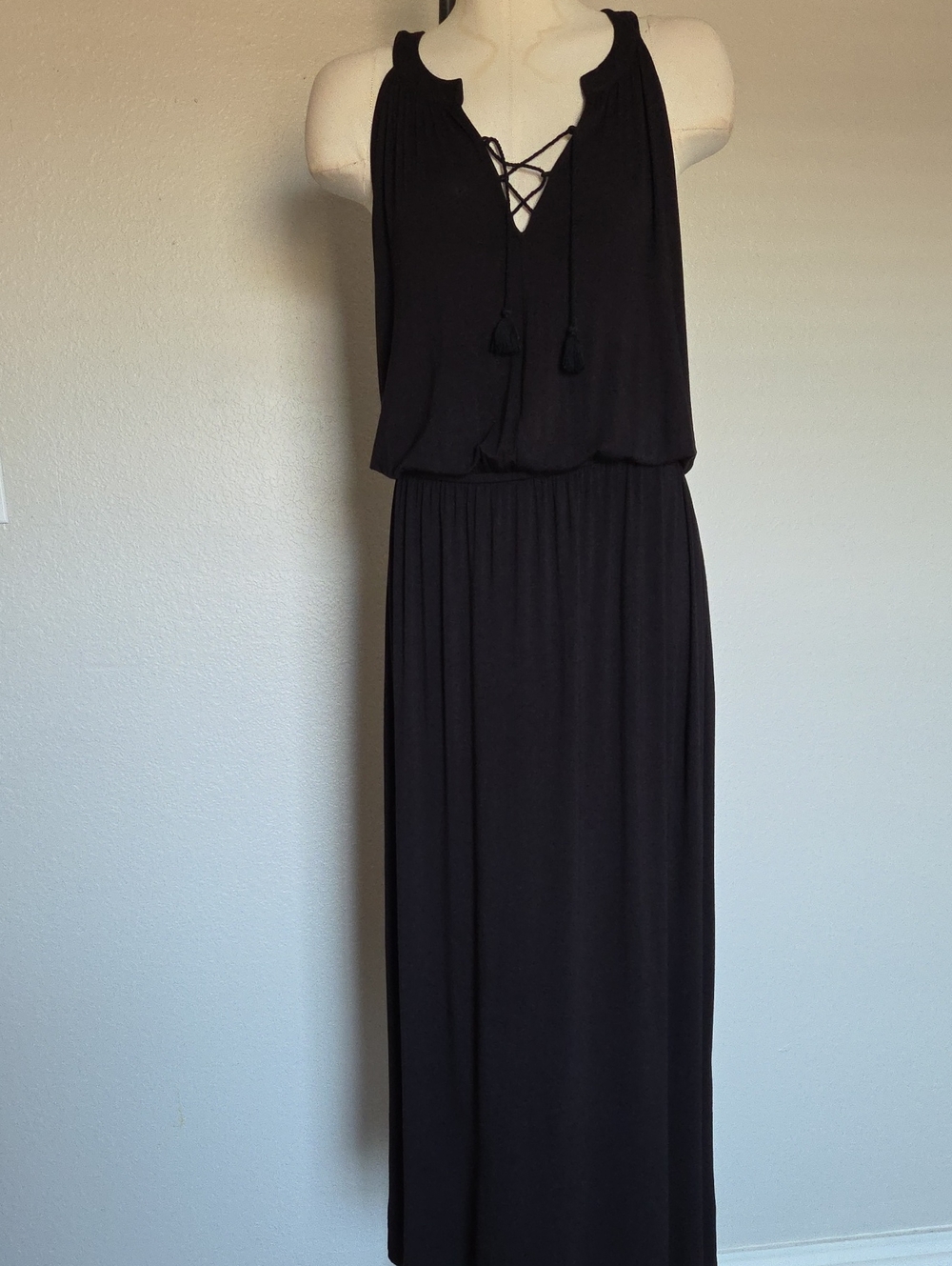 Lane Bryant Black Sleeveless Lace-Up Maxi Dress